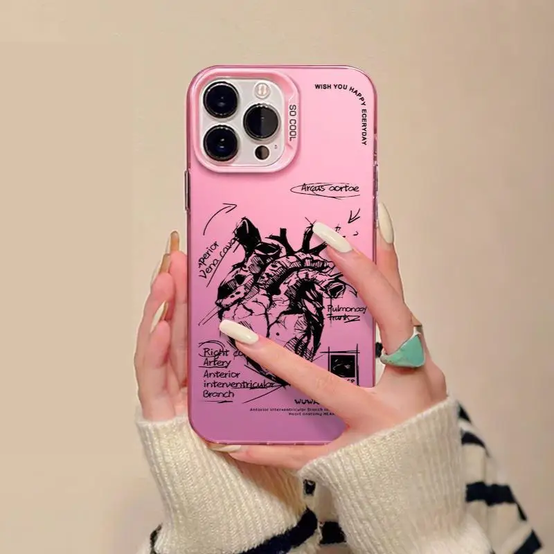 Funda Graffiti Heart para iPhone 16 15 14 13 12 11 Pro Max XS XR 7 8 Plus SE carcasa protectora de pantalla a prueba de golpes - imagen 5