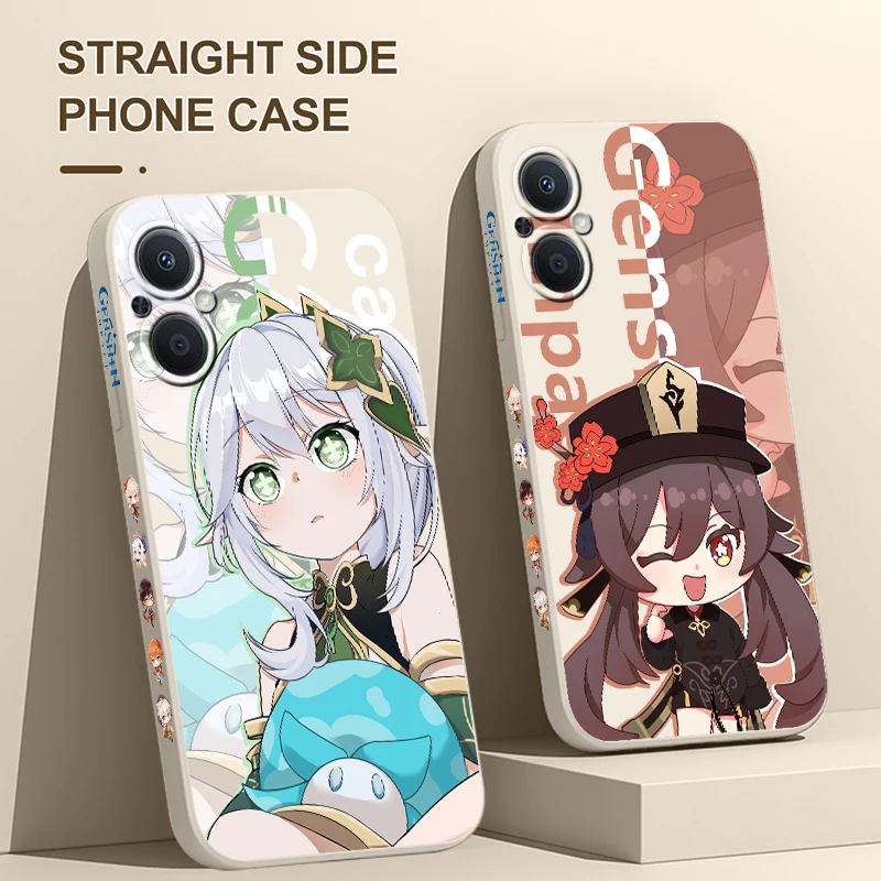 Funda de teléfono Genshin Impact Nahida HUTAO para OPPO Find X5 X3 X2 Lite Pro Neo A5 A53 A94 4G 5G Liquid Left Rope Soft Cover
