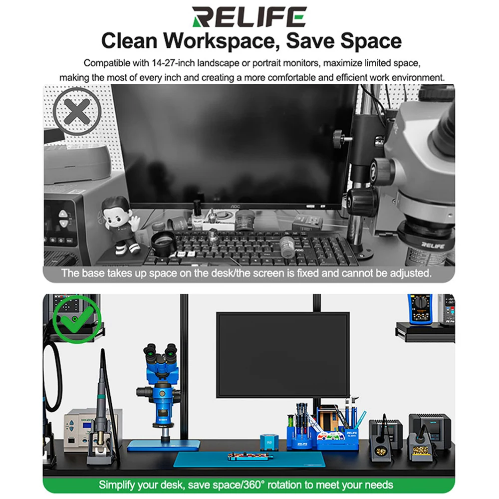 RELIFE MS3 360 °   El montaje giratorio de la pantalla de visualización se puede inclinar 15 °   Alta capacidad de carga para herramientas de brazo de soporte de pantallas de 14-27 pulgadas - imagen 2