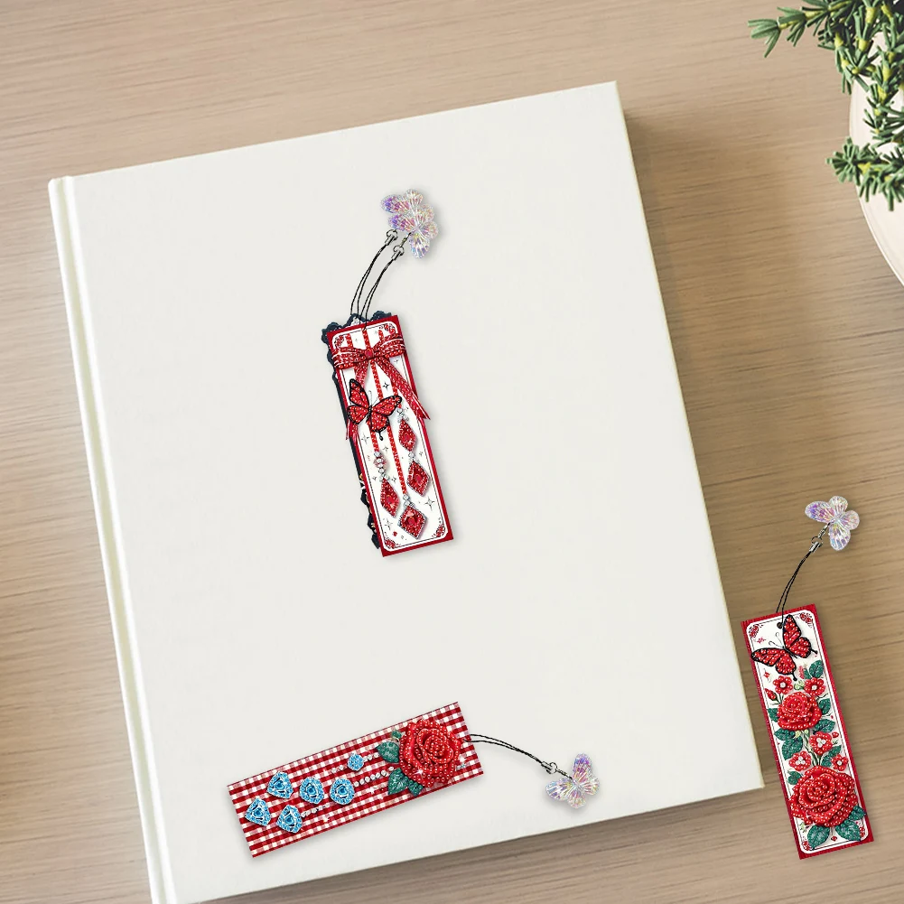 Marcapáginas de pintura artística con diamantes de flores de forma especial, 3 uds., con colgante, kits de marcapáginas de arte con diamantes 5D, regalo para amantes de los manualidades del lector