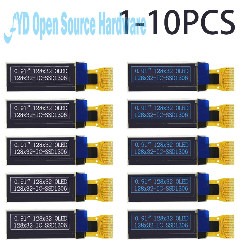 1-10 Uds 0,91 "128x32 I2C módulo de pantalla OLED SSD1306, blanco/azul para Arduino Raspberry Pi DIY