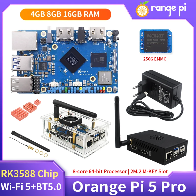 Orange Pi 5 Pro 16GB RAM Rockchip RK3588S 8 núcleos 64 bits Wi-Fi 5 + BT5.0 M.2 M-KEY ranura Gigabit Ethernet Mini placa de desarrollo de PC