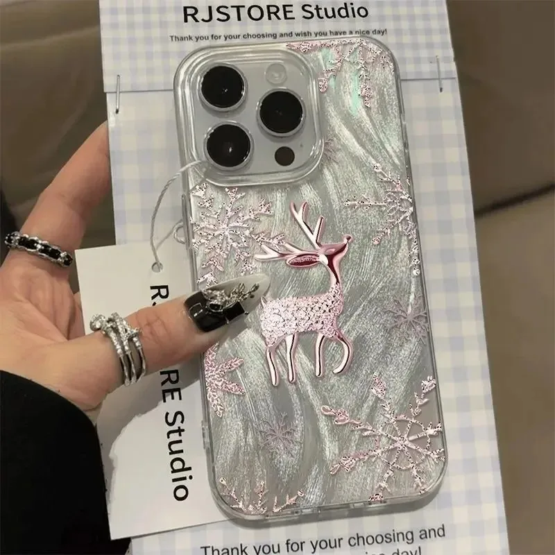 Funda de teléfono con diseño de reno y copo de nieve rosa para Samsung Galaxy A56 A55 A54 A53 A36 A26 A16 5G S25 Ultra S24 FE S23 Plus S22 - imagen 5