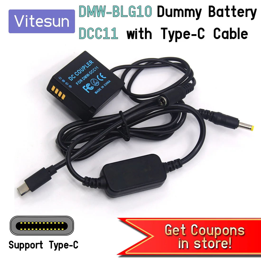 DMW-BLG10 BLE9 batería simulada DCC11 + USB tipo C PD convertidor a Cable CC para Panasonic Lumix DMC-GF6 GF5 GF3K GX7 S6 S6K GX8