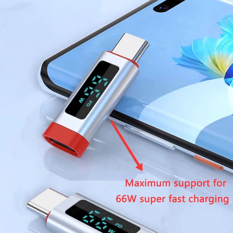 Pantalla USB C a conector tipo C pantalla Digital Cable de carga convertidor adaptador de enchufe monitoreo velocidad de carga PD 66W - imagen 2