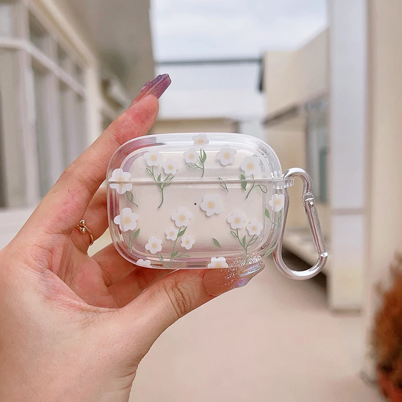 Funda inalámbrica Bluetooth para AirPods1/2/3 AirPods4 AirPods Pro y pro2 Tpu funda para auriculares con patrón de flores con llavero