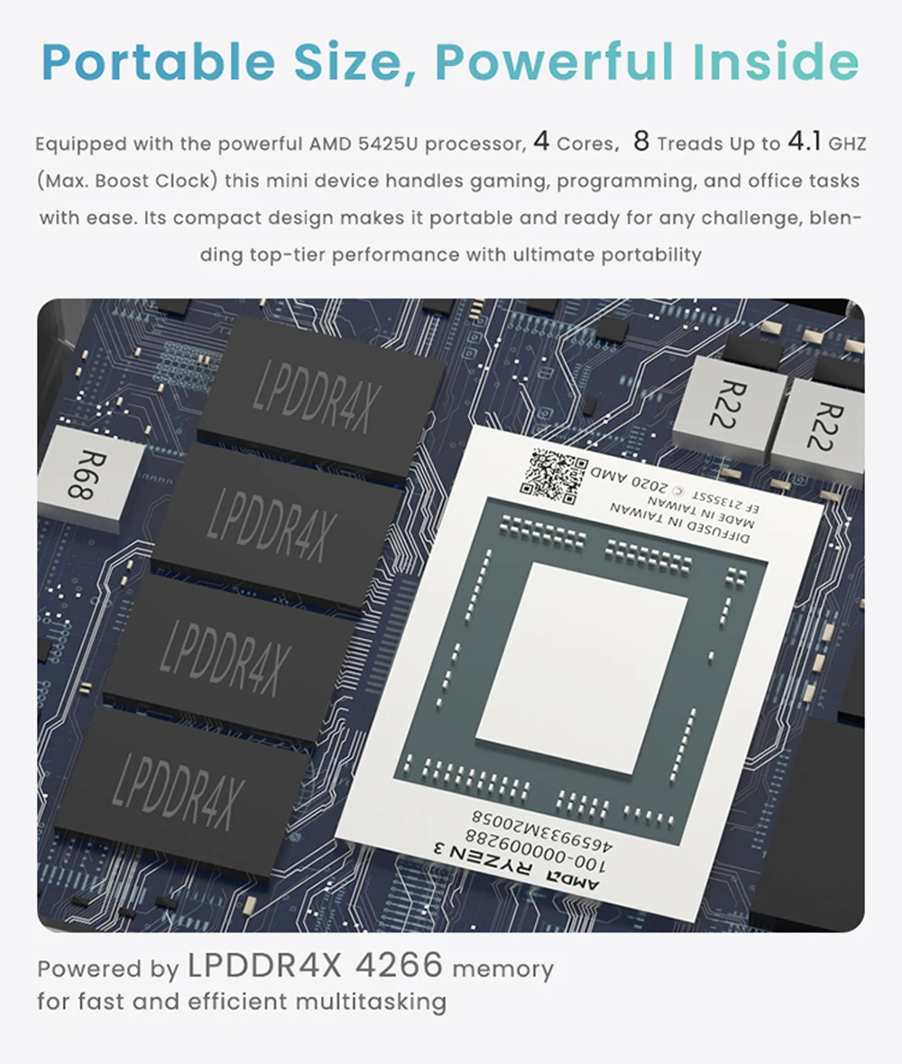 Super Mini PC AMD Rayen 5425U 4 * LAN enrutador suave Firewall HD 2 * tipo C ordenador de escritorio de oficina/hogar Windows11 2 * USB3.0 8G LPDDR4 - imagen 3