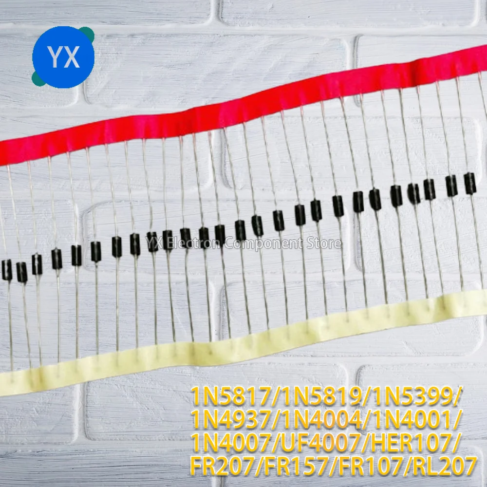 100 Uds diodo rectificador Schottky 1N5817 1N5819 1N5399 1N4937 1N4004 1N4001 1N4007 UF4007 HER107 FR207 FR157 FR107 RL207 DO-41