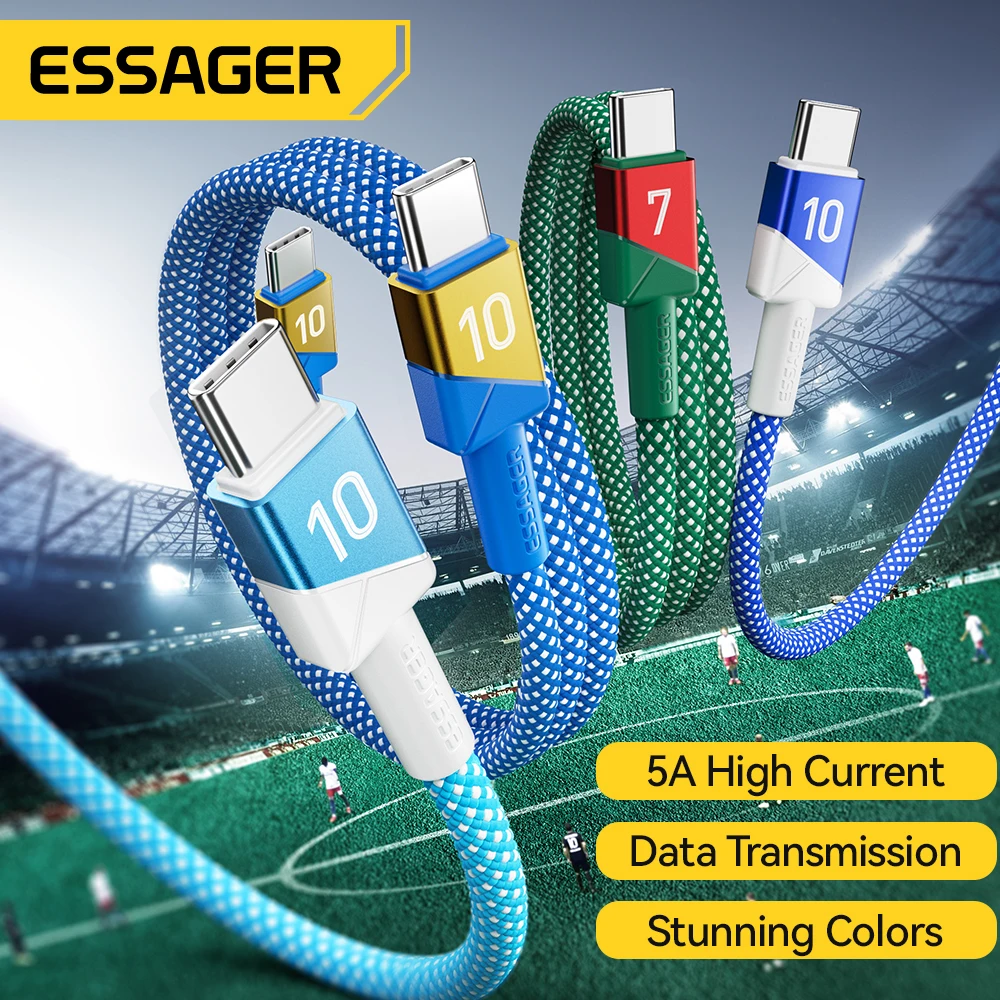 Essager 100W tipo C a tipo C Cable de carga rápida para iPhone 17 16 Macbook iPad Samsung Xiaomi USB C equipo de fútbol colores Cable - imagen 2