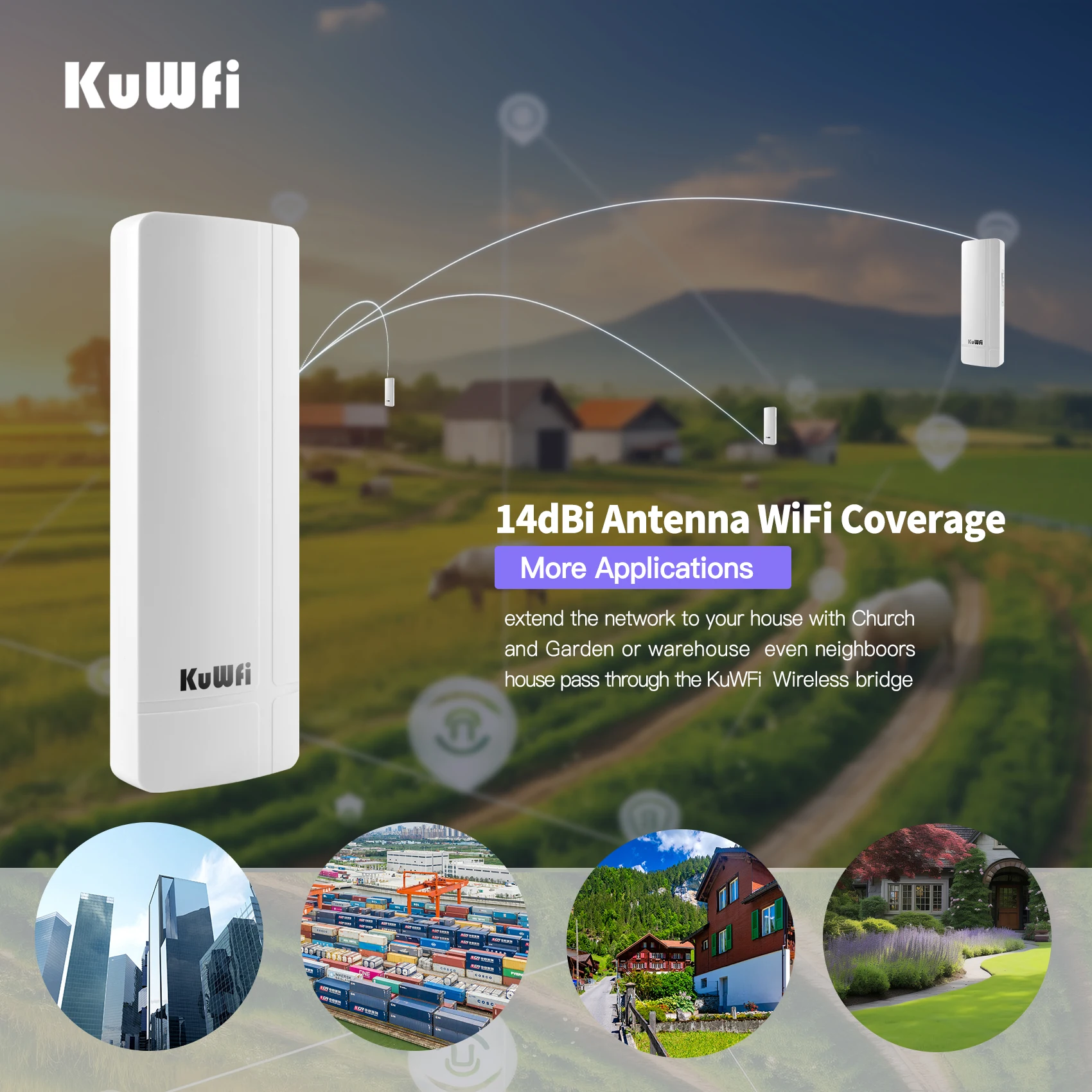 KuWFi 900Mbps exterior CPE puente inalámbrico 5GHz Wifi puente extensor de largo alcance acceso AP Wifi cobertura punto a punto 3KM - imagen 4