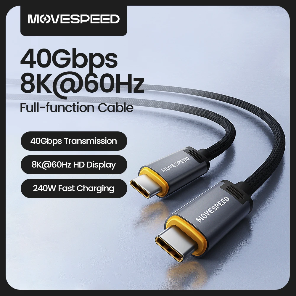 MOVESPEED T01 Cable de carga rápida tipo C 240W 40Gbps USB 4 Cable de datos 8K @ 60Hz adaptador compatible con Thunderbolt para MacBook Laptop