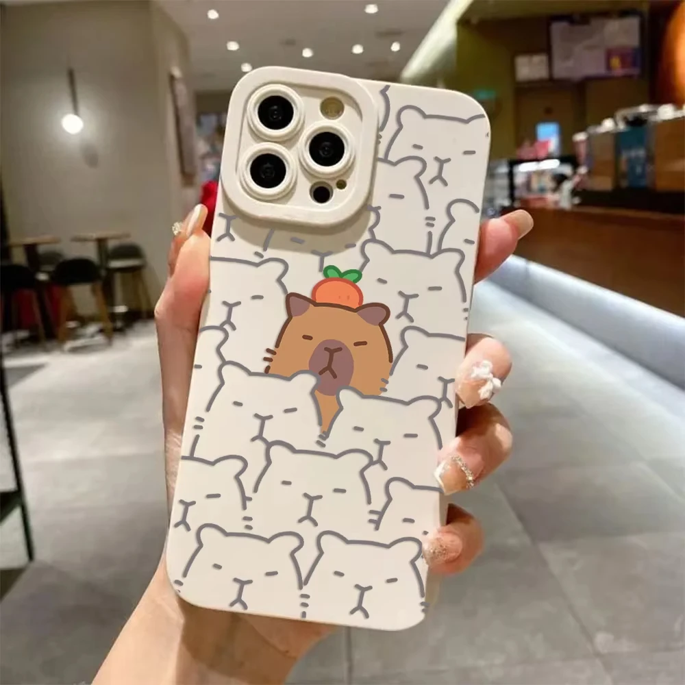 Funda de teléfono con patrón de dibujos animados de capibaras para iPhone 17 16 15 14 13 12 11 Pro Max 17Air 16E 12mini XS XR, funda suave a prueba de golpes - imagen 3