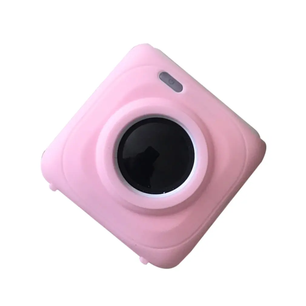 Una cámara rosa con una lente negra