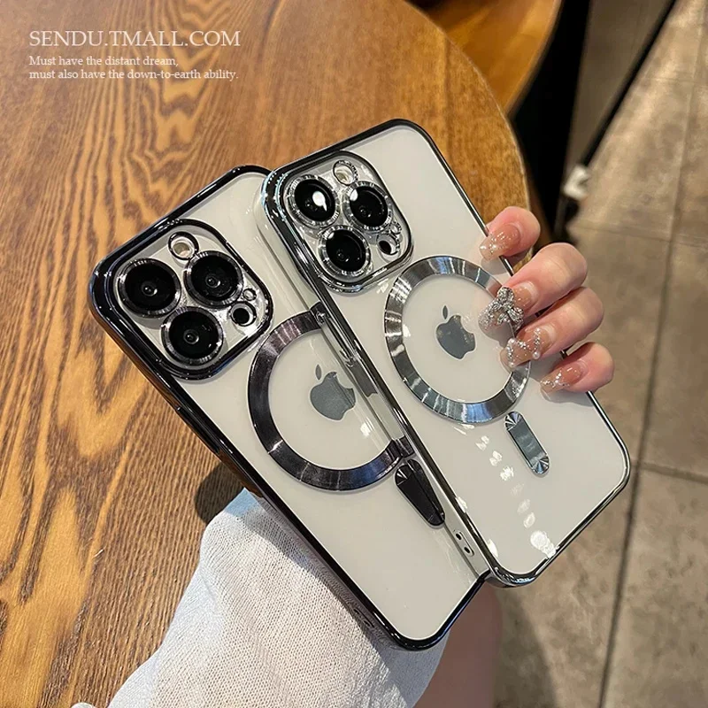Fundas magnéticas para iPhone 17 Air 16 15 14 13 12 11 Pro Max para funda Magsafe chapada cubierta de carga inalámbrica de silicona suave transparente - imagen 3