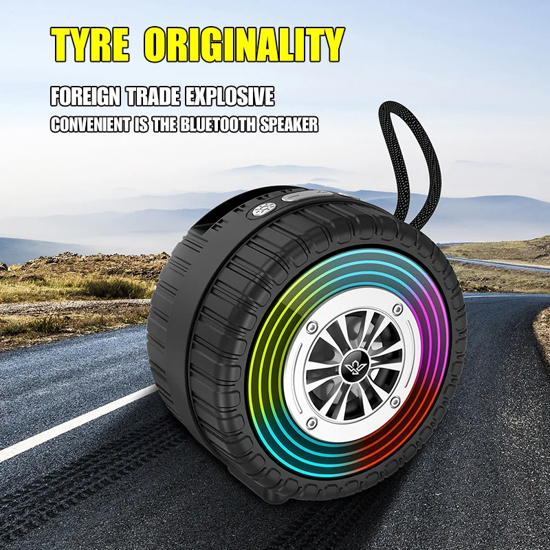 Altavoz inalámbrico creativo con forma de rueda de coche con luz Led, altavoz de música portátil con Bluetooth para exteriores, decoración para coche, regalos divertidos - imagen 2