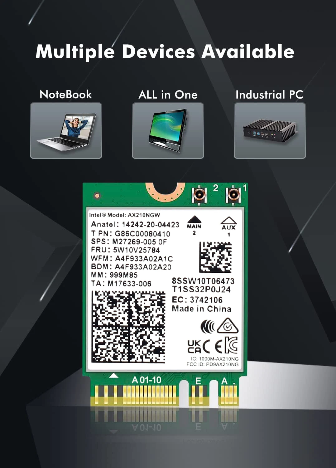 Tarjeta WiFi 6 Intel AX210NGW M.2 - Bluetooth 5.3 Doble Banda - imagen 3