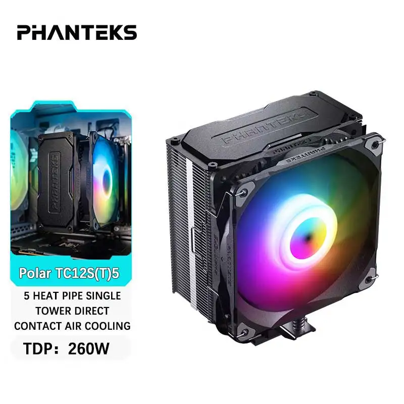 PHANTEKS-enfriador de aire de CPU Polar S5-120, 5 tubos de calor, ARGB, M25-120, ventilador de alto rendimiento, compatible con LGA1700 AMDAM5