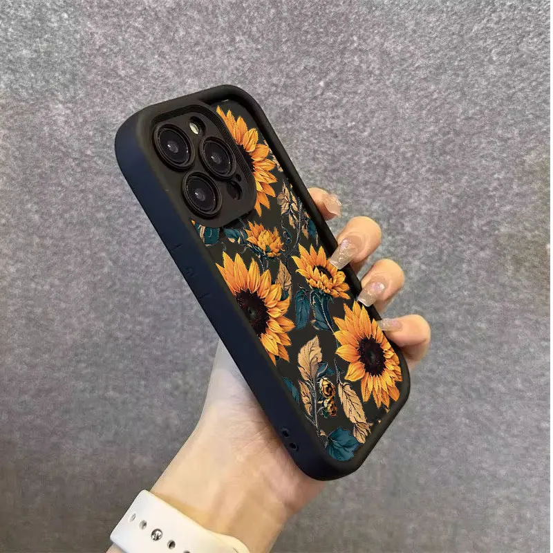 Funda de teléfono anticaída engrosada de verano Floral para iPhone 14, 15, 11, 12, 13, 16 Pro Max, 7, 8 Plus, XS, XR bump, cubierta trasera de silicona sólida - imagen 4