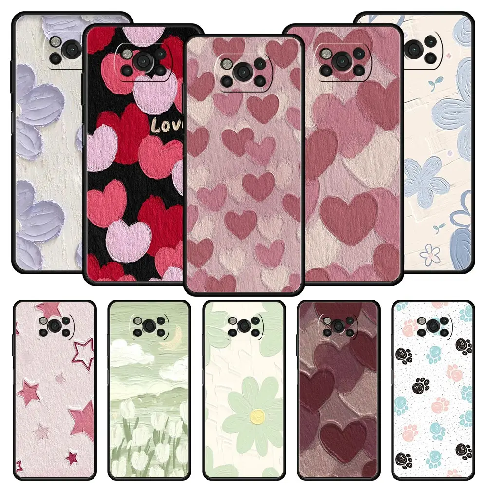 Love flower Art funda de teléfono para Xiaomi Poco X6 X5 Pro X4 X3 NFC F5 Pro F4 F3 GT M5 M4 Pro 5G M3 C51 C50 C55