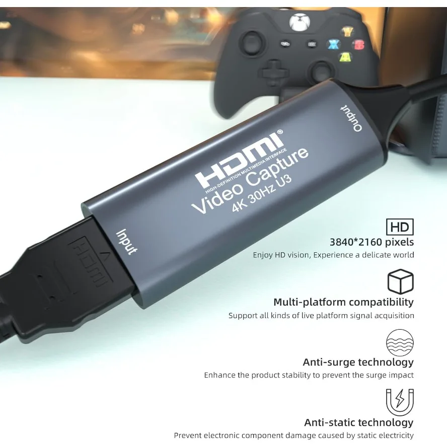 Tarjeta de captura de vídeo 4K Compatible con HDMI a USB 3,0/2,0 tipo C tarjeta de captura de Audio para transmisión de juegos grabación transmisión en vivo - imagen 2