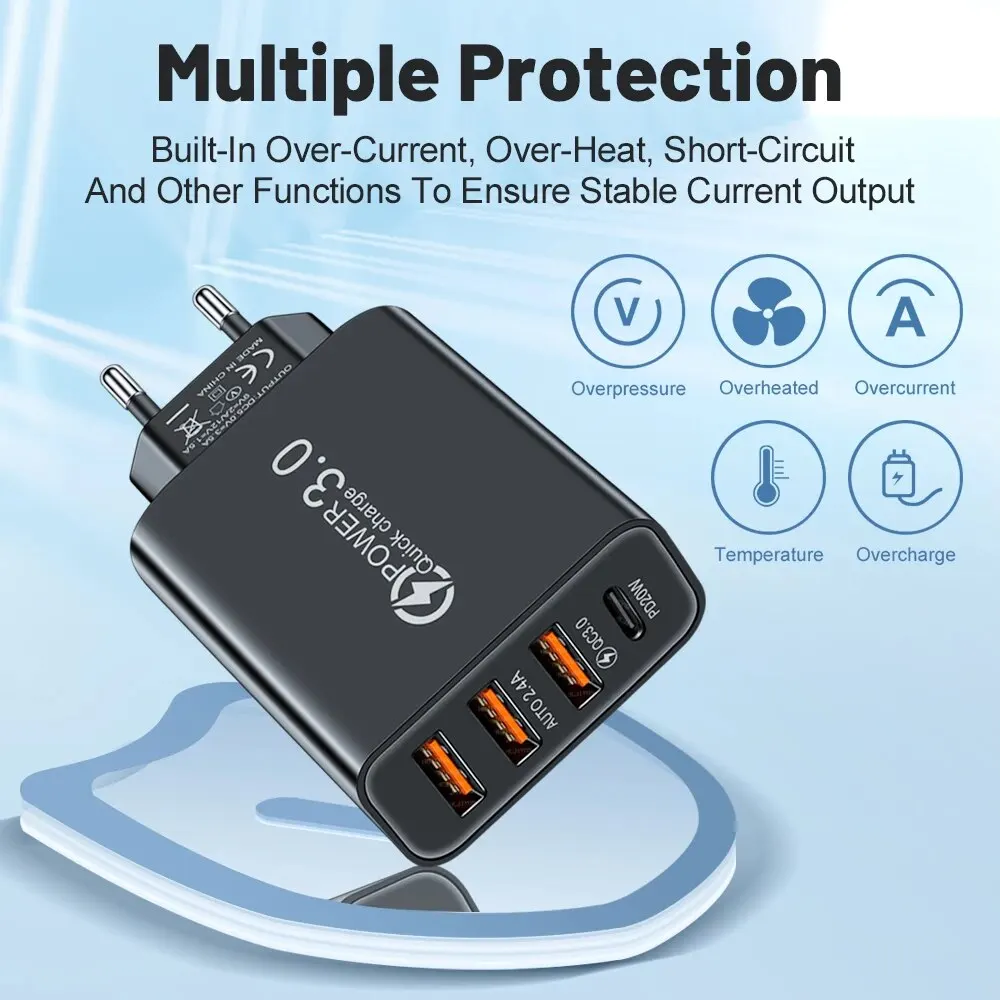 Cargador de pared multipuerto Total de 20W, adaptador USB PD para Xiaomi iPhone 13 12, carga de enchufe de teléfono móvil Samsung - imagen 3