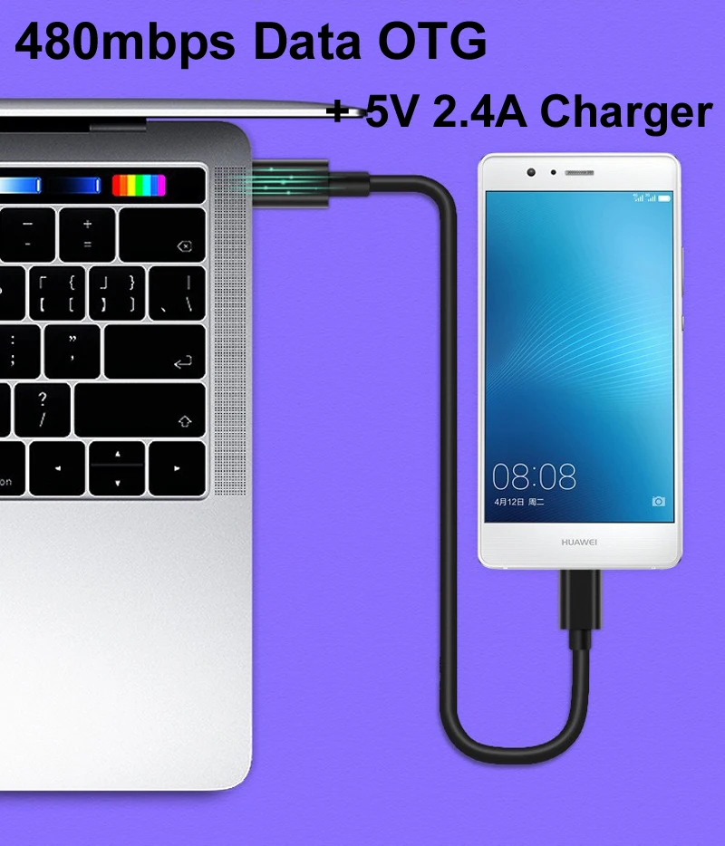 Cable adaptador USB tipo C a Micro 5V/2.4A, carga rápida recíproca de 1,5 mbps, datos OTG, para teléfono móvil Samsung, Huawei Pro, 1M/480M/2M - imagen 4