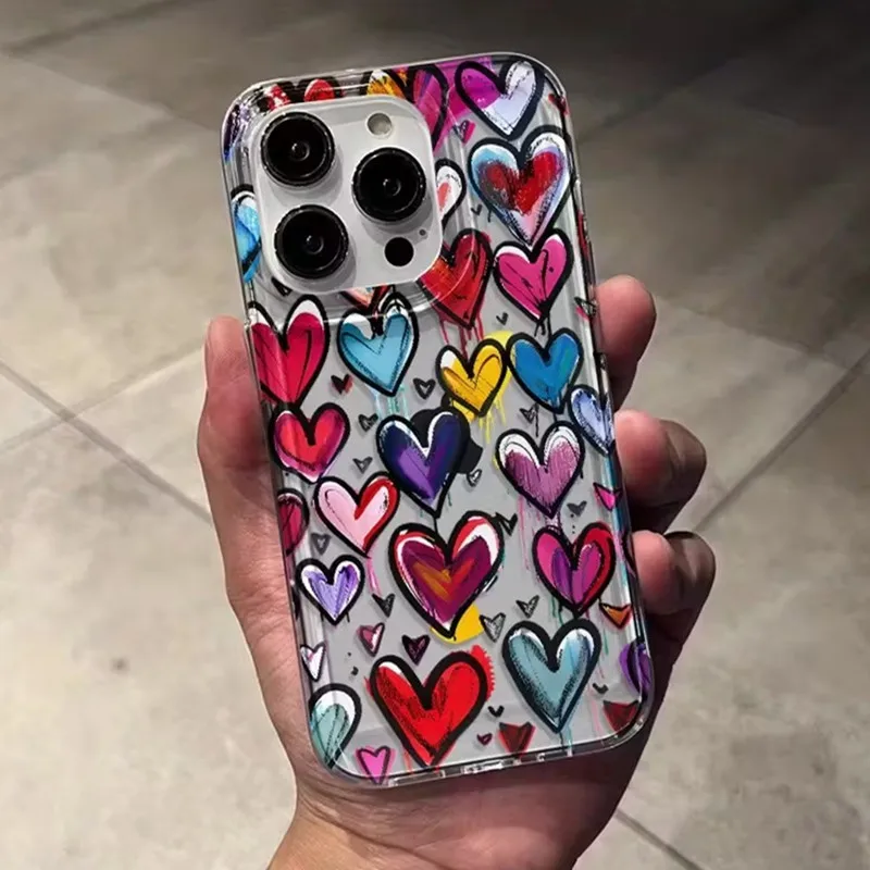 Funda de teléfono INS con patrón colorido en forma de corazón para IPhone 17 16 11 13 12 14 15 Pro Max XS X XR 7 8 Plus 16E 16 17 Pro cubierta suave - imagen 5