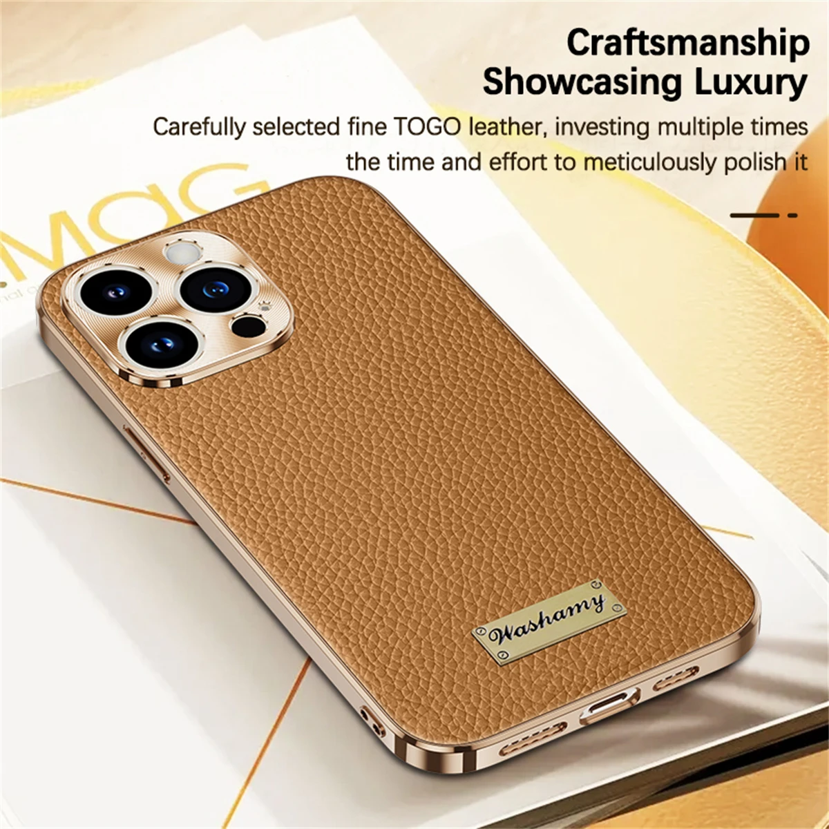 Funda de teléfono de cuero genuino TOGO de lujo para iPhone 17 16 15 14 13 Pro Max Plus 17Air revestimiento borde suave mate cubierta a prueba de golpes - imagen 4