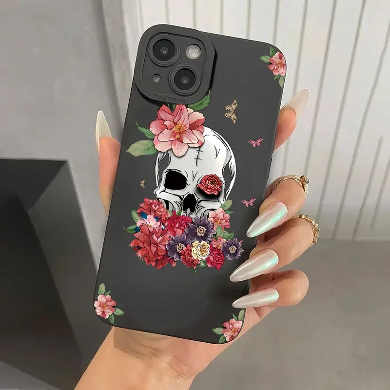 Funda de teléfono con labios negros y calavera artística para Oppo A3x A78 A59 A58 A57 A76 A17 A74 A94 A55 A54 A16 A15 A93 A31 4G 5G, funda trasera suave de TPU - imagen 5