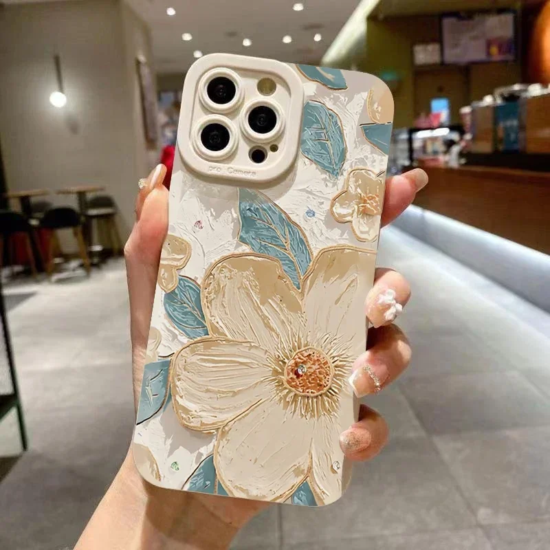 Funda de teléfono con pintura al óleo Floral para iPhone 15 Pro Max, fundas para iPhone 11 12 13 14 16 XS X XR 7 8 Plus, cubierta de parachoques mate a prueba de golpes