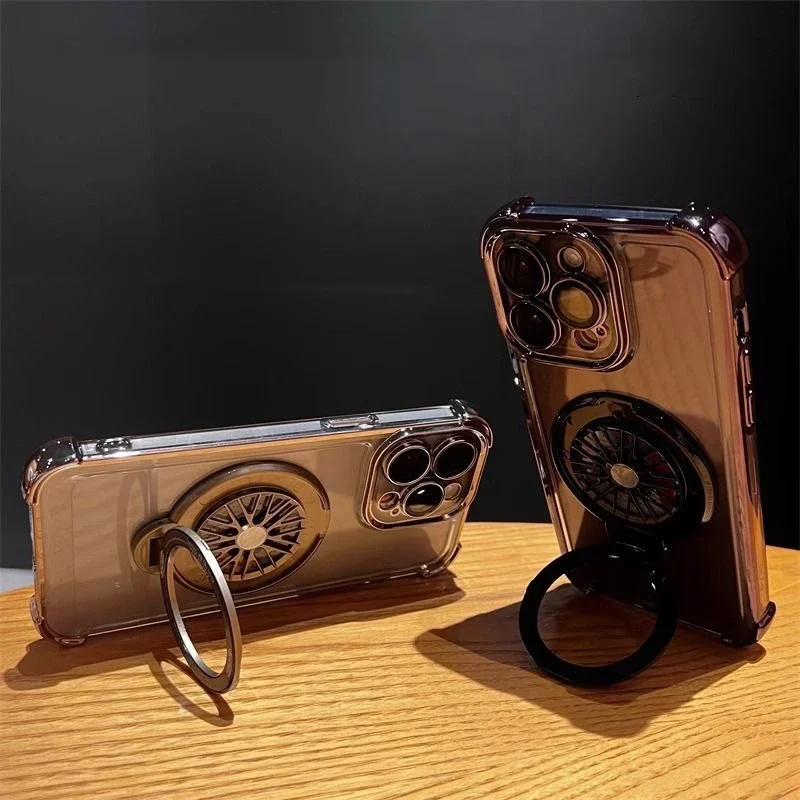 Funda de teléfono con soporte giroscópico giratorio magnético de lujo para iPhone 17 Air 16 15 14 13 12 11 Pro Max 7 8 Plus cubierta de parachoques transparente - imagen 5