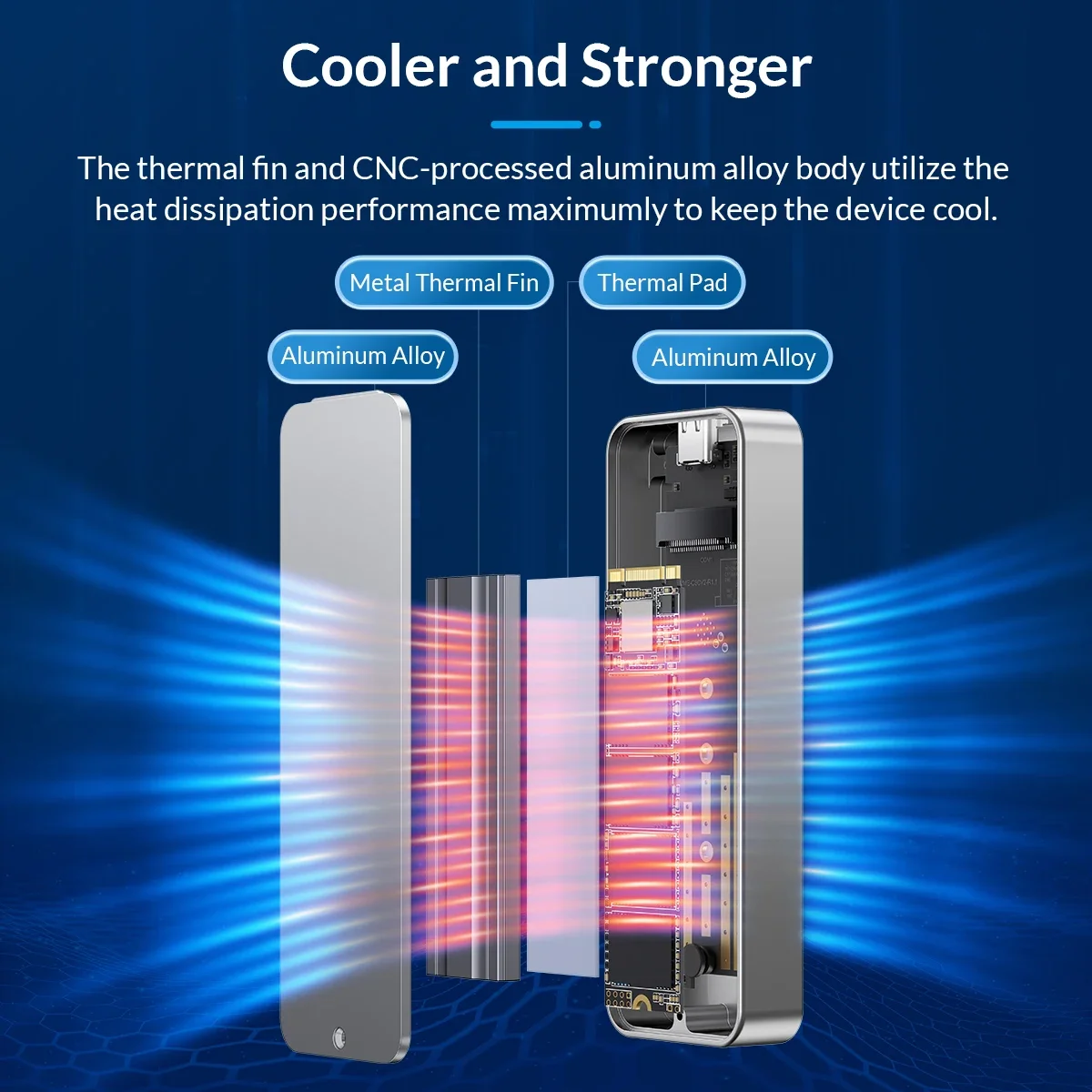 ORICO 20Gbps M2 NVMe SSD carcasa M.2 NVME SSD adaptador USB 3,2 tipo C Gen2 carcasa externa con chaleco de refrigeración incorporado - imagen 3