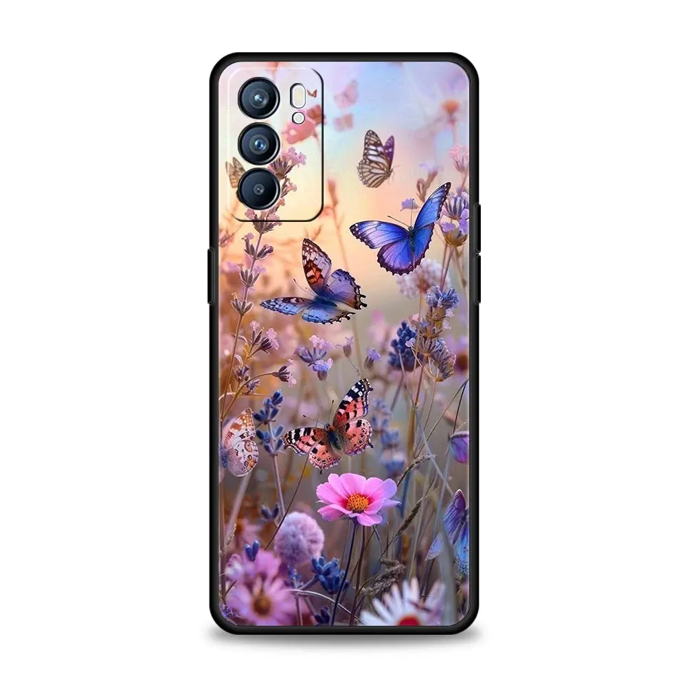 Funda de teléfono para Oppo Reno13 Reno12 Reno11 F Reno10 Pro A54 A53 A95 A76 A74 A57 A98 A80 A79 5G A78 4G funda floral y mariposa - imagen 3