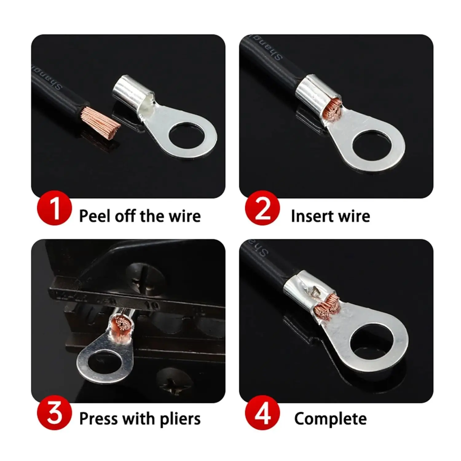 Kit de conectores de horquilla y terminales de anillo no aislados de 320 piezas, terminales hembra tipo U de horquilla de anillo de cobre, terminales de Cable Cable de batería - imagen 3