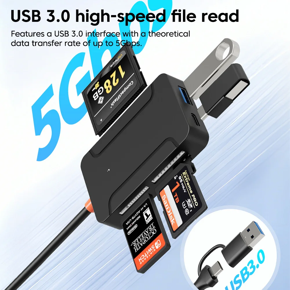 Lector de tarjetas multifuncional USB3.0 8 en 2, adaptador de tarjeta de memoria USB/tipo C a SD/TF/CF/MS para PC, portátil, adaptador de tarjeta Flash de disco U - imagen 4