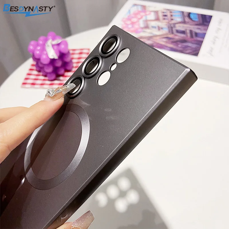 Para Magsafe fundas de teléfono con carga inalámbrica magnética para Samsung S26 Edge S25 S24 S23 S22 S21 accesorios de cubierta de cámara con revestimiento ultra - imagen 5