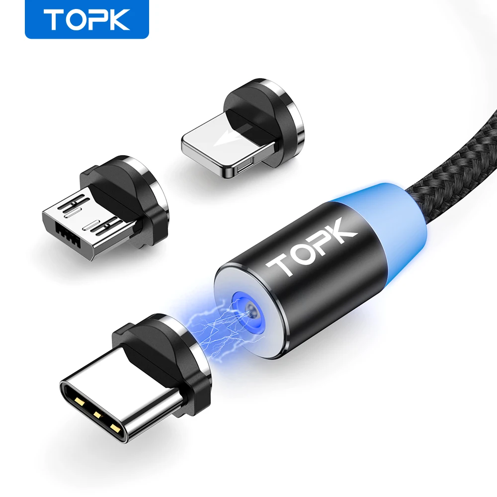 Cable Magnético 3 en 1 USB-C Micro USB - Nailon Trenzado 360° TOPK