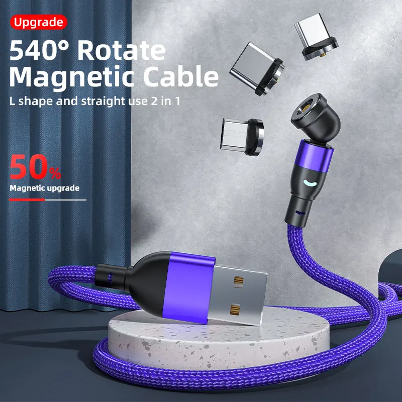 CQXSMAX-Cable magnético giratorio de 540 grados, Cable Micro USB tipo C para teléfono iPhone 13 Pro XS Max, Samsung y Xiaomi - imagen 2