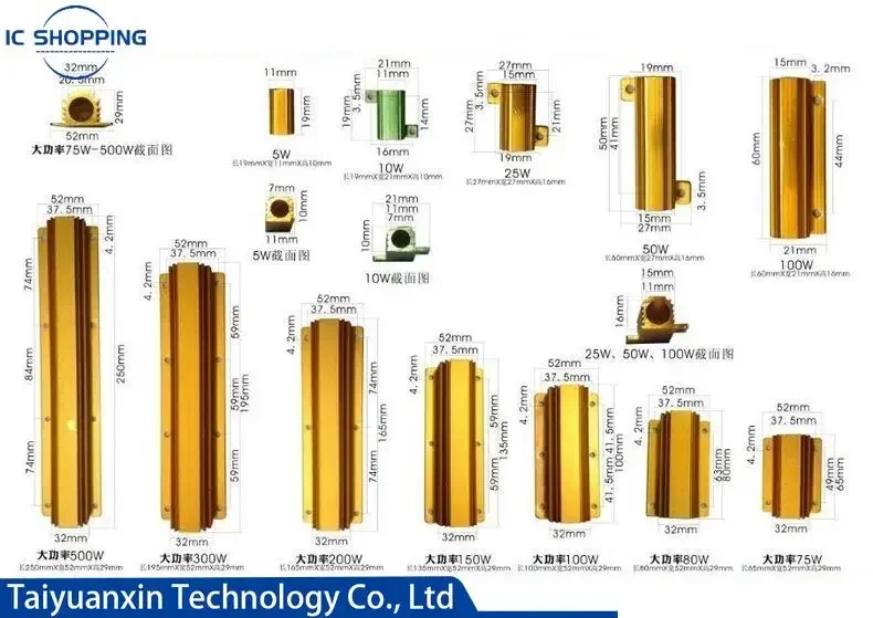 Resistencia bobinada de carcasa de Metal de potencia de aluminio 200W 300W 500W 0,1 ~ 10K 0,22 0,33 0,5 2 4 8 20 30 47 50 100 200 300 500 1K 2K - imagen 5