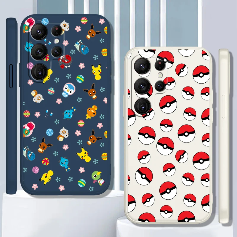 Cuerda líquida de Pikachu de dibujos animados de Pokémon para Samsung Galaxy S24, S23, S22, S21, S20 FE, S10 Ultra Plus Lite 5G, funda para teléfono