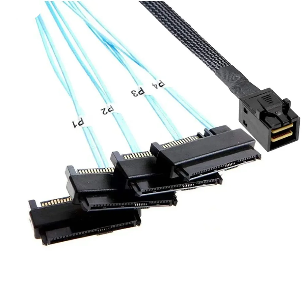 SFF-8643 Mini SAS HD interno a (4) conectores SFF-8482 de 29 pines con puerto de alimentación SATA de 15 pines Cable 2 en 1 - imagen 3