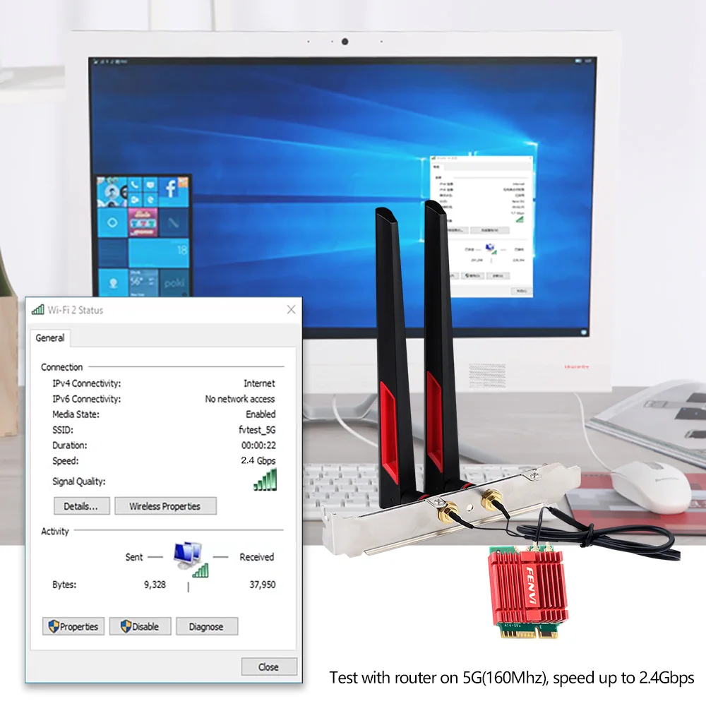 FENVI WiFi 7 BE200 M.2 adaptador Wifi BT5.4 802.11BE 8774Mbps 2,4G/5G/6GHz tarjeta Ethernet inalámbrica PC de escritorio para Win 10/11 - imagen 2