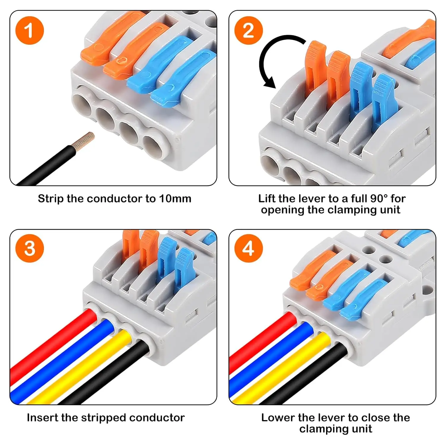 10 Uds. Conectores de Cable de tuercas de palanca 2 en 4 salidas, conector de Cable de cableado rápido bloque de terminales de Conductor de empuje bloques de terminales rápidos - imagen 3