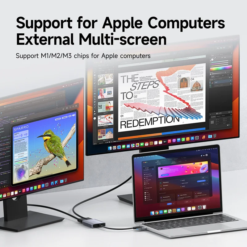 Hagibis-Adaptador Compatible con USB-A/C a HDMI, convertidor de Monitor Dual MST, pantalla Triple Compatible con ordenador portátil M1/M2/M3 Windows Mac - imagen 2
