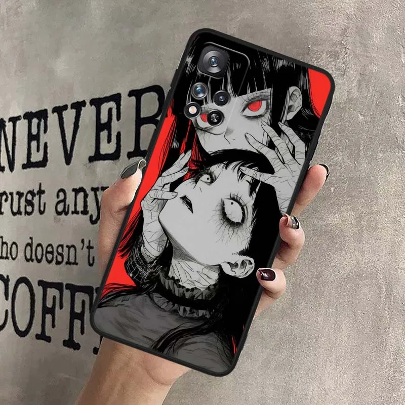 Junji Ito-funda de terror para Redmi 14C 13C 12C 10C 9C 13 12 10 9 9A 8 8A A1 A2 A3 6A 7A 6 7 5G, funda negra para teléfono - imagen 4
