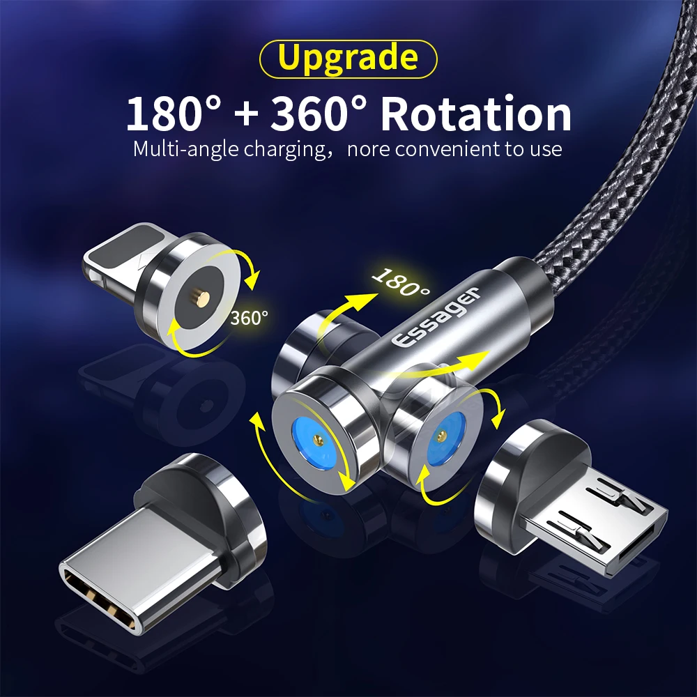 Essager 540 Cable Magnético USB-C/Micro USB Giratorio Carga Rápida 360° - imagen 3