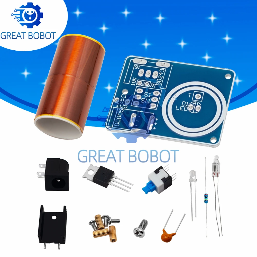 BD243C Mini kit de bobina Tesla: ¡Accesorios mágicos ideales para bricolaje! Libera tu creatividad con tecnología: piezas electrónicas empaquetadas