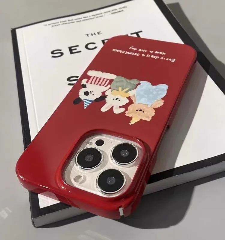 Funda de teléfono con pintura de osito rojo para iPhone 16 15 14 13 12 11 Pro Max XS XR XSMax 6 7 8 Plus, cubierta dura HD brillante para PC - imagen 4