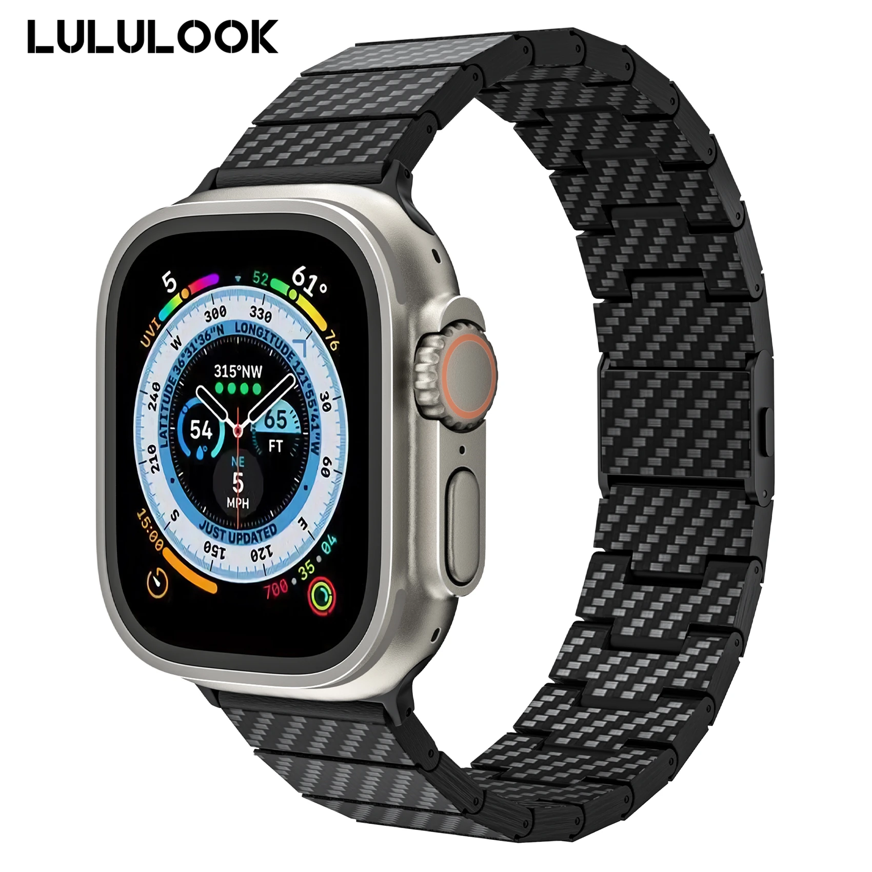 Correa de reloj LULULOOK para Apple Watch Ultra 3/2/11/10/9/8/7/6/SE/5 49/46/45/44/42mm. Correa de fibra de carbono con cierre magnético doble