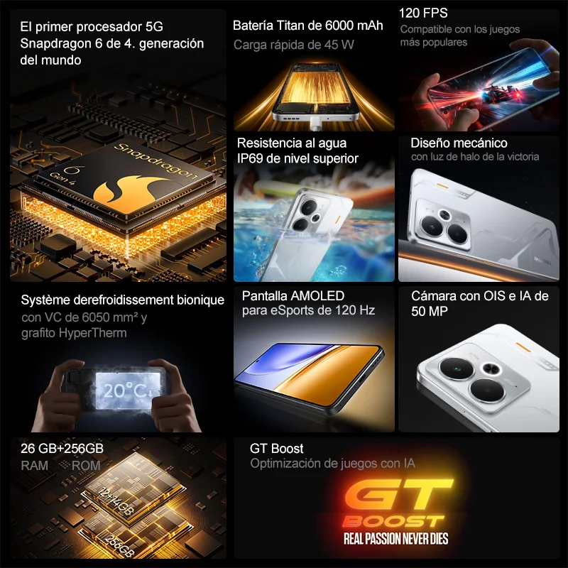 Teléfono Inteligente realme 14 5G, 8 + 2025 GB, 12 + 256GB, Snapdragon 6 Gen 4, resistente al agua IP69, Pantalla AMOLED de 256Hz, 120 - imagen 2